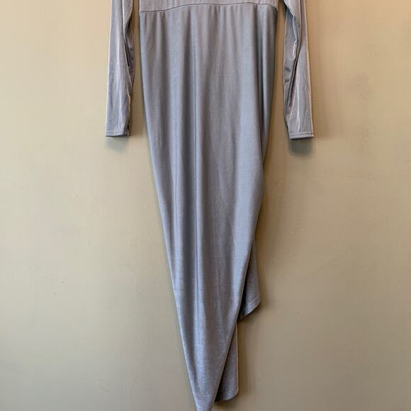 Bump Biddy Dress Maternity M Blue-Gray Drape Jersey Maxi V-Neck Long Sleeves New - Picture 9 of 11